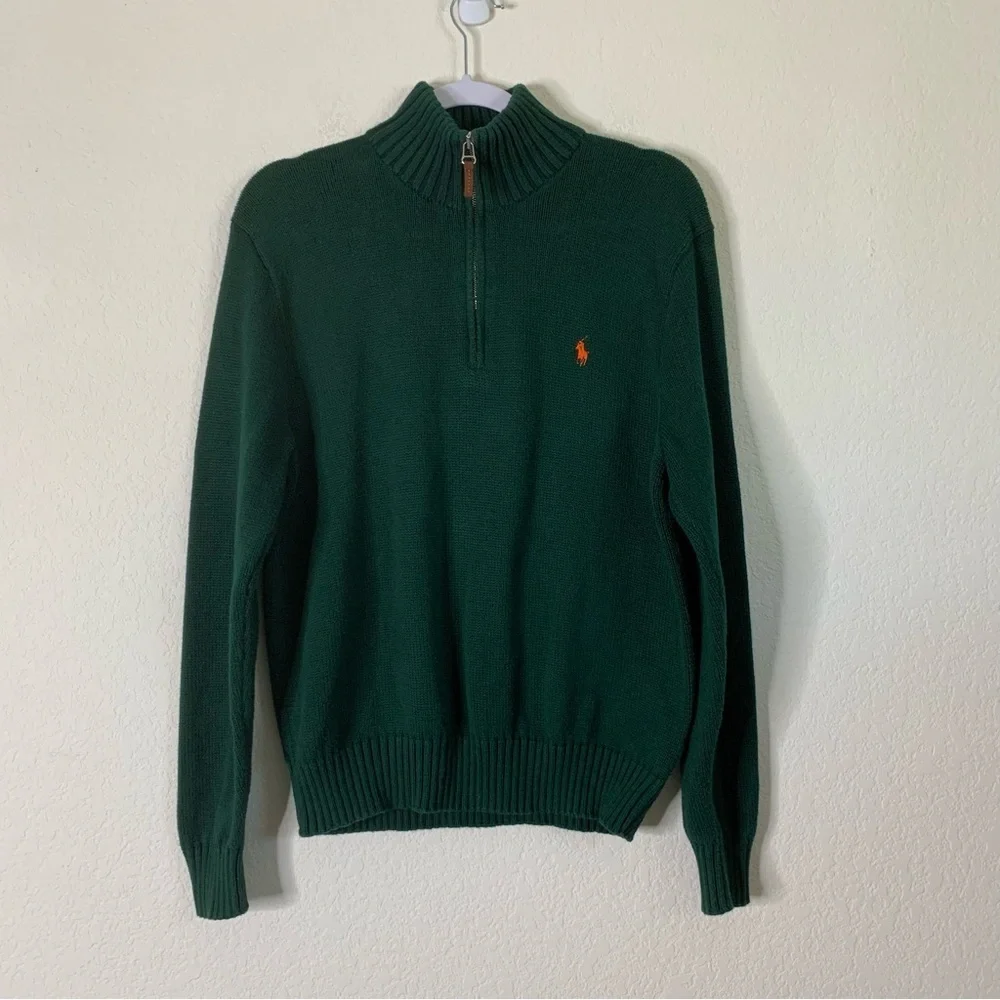 Polo Ralph Lauren Mens green 100% cotton 1/4 pull over sweater L